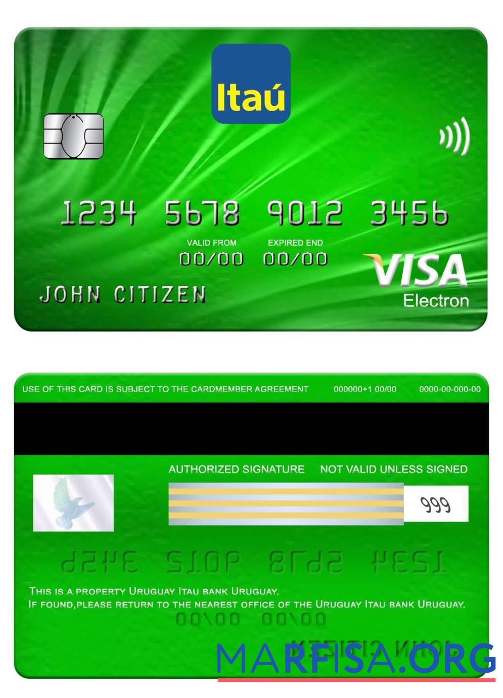 Printable Uruguay Itau bank visa electron card template